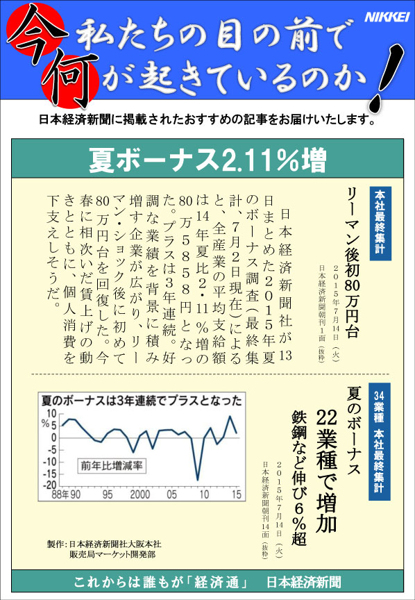 日本経済新聞MORI・MORIニュース　99号です。